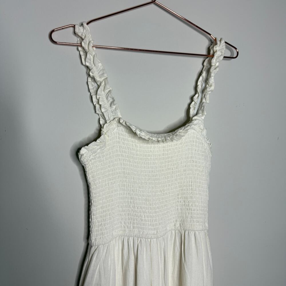 Jessica Simpson Linen Jumpsuit Small Ivory Cottage Wide Leg Smocked Boho Peasant - Picture 3 of 8